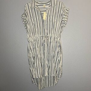 NWT New Japna Blue and White Collared Striped High Low Dress Size Large
